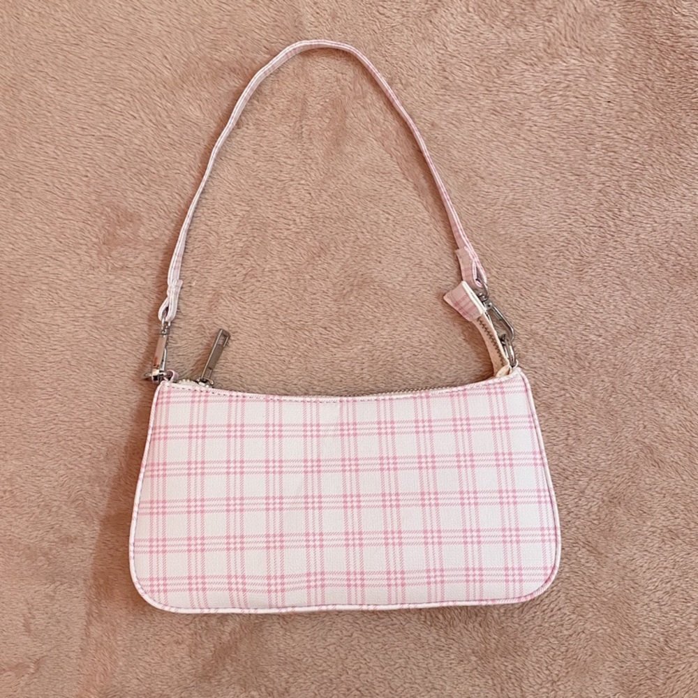 Pink peach plaid baguette